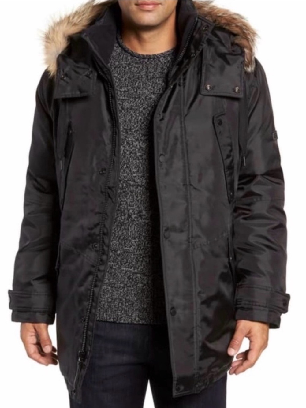 Marc New York Lafayette Down Parka Black | Size XXL | Coyote Fur Hood